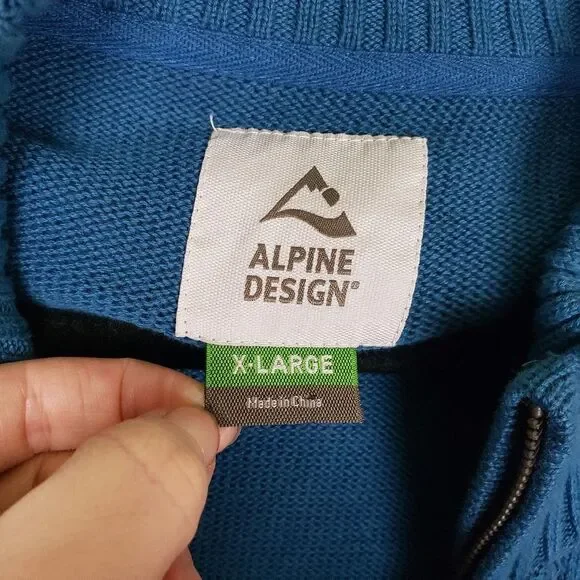 Women's Blue Knitted Cotton Long Tunic Zip Up Cold Weather Jacket Size XL - Picture 4 of 10